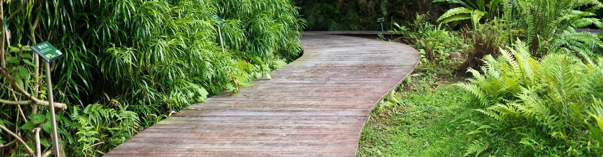 wooden garden paths, naturalistic garden path, designed garden walkway, timber path ideas